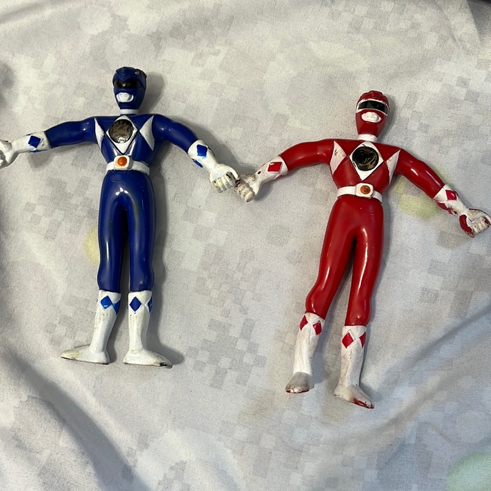 Vintage Power Rangers Bendables Lot (2) Blue and Red Ranger